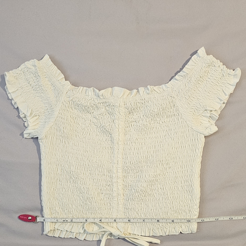 White Off-Shoulder Ruched Crop Top - Picture 3 of 6